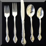 S02. Rogers & Bros. silverplate flatware set - 8 dinner knives, 8 soup spoons, 9 teaspoons, 8 dinner forks, 8 salad forks, 5 serving pieces - $95 
